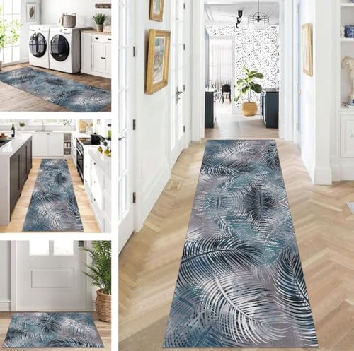Abstrakte Läufer Flur Küche Waschbar rutschfest Korridor Teppichmatten 50X100cm Lang Grün Blau Küchenteppich Flurteppich Läufer Schlafzimmer Esszimmer Polyester Teppichläufer Meterware Anpassbar