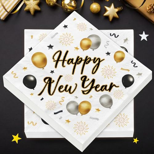 40 Stück Servietten Silvester Deko 2027, Servietten Happy New Year Silvester Tischdeko Partyzubehör, Neujahr Party Dekoration (33 x 33 cm)