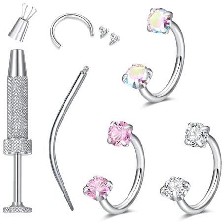 MODRSA Näsring näsa-piercing septumring: 2 st 18 g hästsko kirurgiskt stål näsring guld piercing smycken kvinnor zirkonium 8 mm med bärverktyg, Rostfritt stål