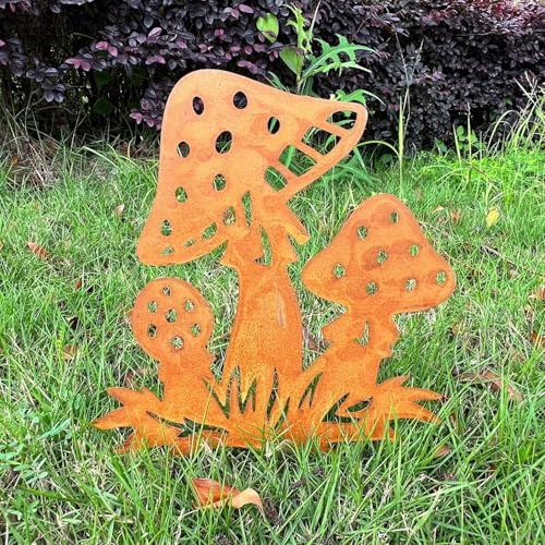 Lergas Pilz Gartendeko Rost, Gartenstecker Rost Pilz Deko Garten, Herbstdeko Gartenstecker Metall Wetterfest, Rostdeko Gartendeko,Rostige Herbst Dekoration für Innen Außen Garten Terrasse Blumentopf