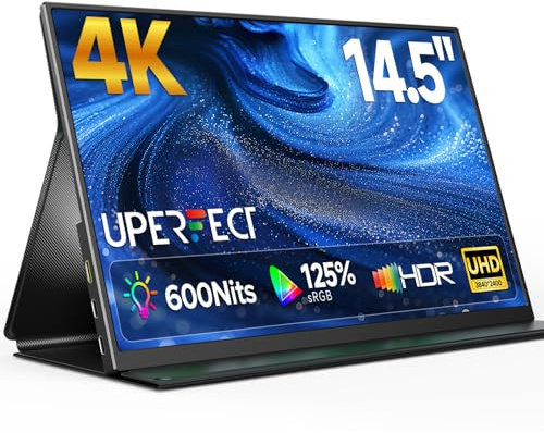 UPERFECT Écrans Portable 14.5 4K 3840×2400 UHD 125% sRGB 600Nits 2000:1 Kontrast 16:10 Ultra-Fin à Boîtier Métallique, Moniteur de Voyage pour Ordinateur Portable, PC, Smartphone et Console de Jeux