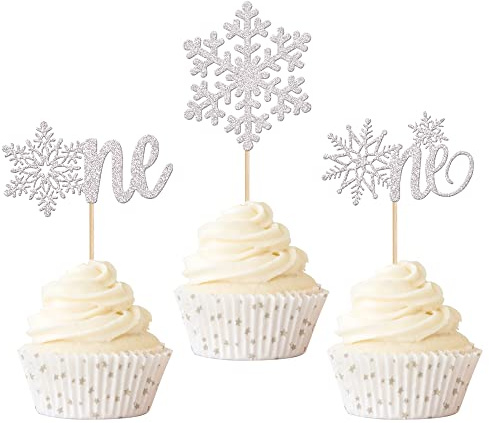 36 Packung Schneeflocke Geburtstag Tortendeko Winterdeko Cupcake Toppers Wonderland One 1st Birthday Schneeflocken Kuchendeko für Geburtstag für Winter Thema Baby Dusche Kuchen Deko Silber
