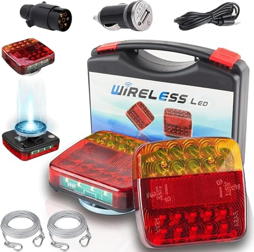 TXGSDXS LED Anhänger Rückleuchten Kabellos 12V Magnetisch 7-polig | Mit zwei Stahlseilen gegen Verlust, IP65 wasserdicht, starke Magnetbefestigung, wiederaufladbar für Anhänger und LKW