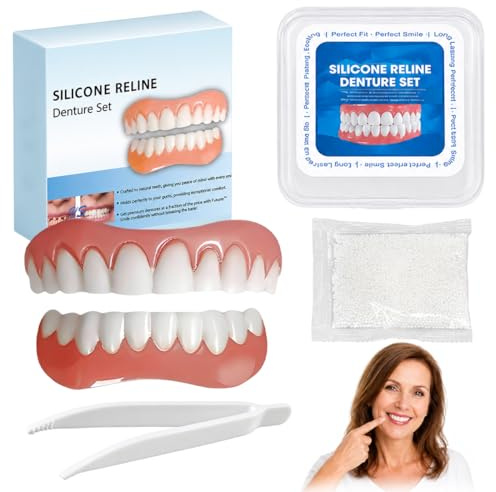 TRMPLX Denti finti da applicare da soli, dentiera finta naturale, Faccette Dentali Universali Superiore E Inferiore Provvisoria Denti Finti,Con gel per la dentizione-H