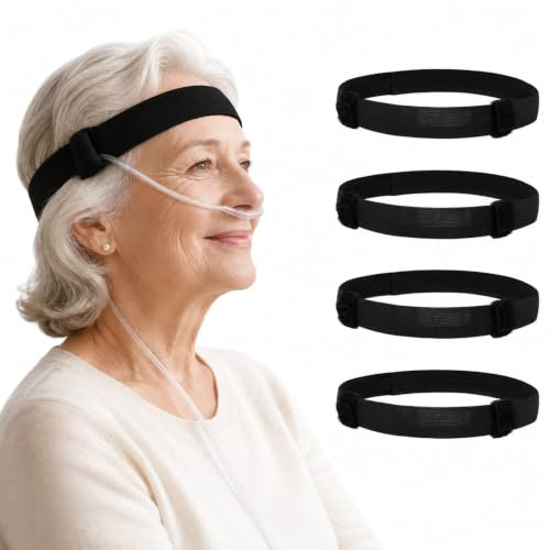 4 Stück Sauerstoff Nasenkanüle Stirnband, Sauerstoffschlauch Ohrschützer | Sauerstoffmaske, Nasenbrille für Sauerstoffgerät, weicher Halter, verstellbar, für Alltag Pflege Schlaf