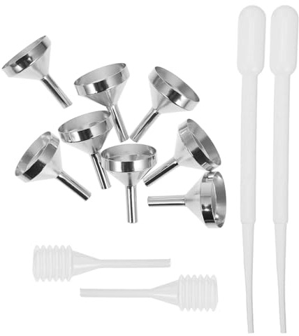 UKCOCO 1juego Embudos Metálicos Mini para Líquidos con Goteros de Resorte y Plástico para Rellenar Botellas Pequeñas y Perfumes