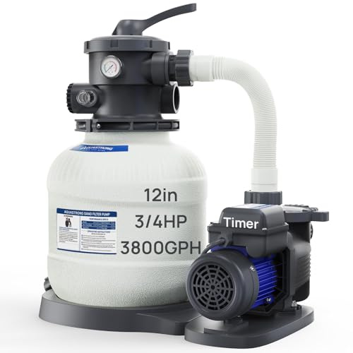 AQUASTRONG Bomba de filtro de arena para piscina sobre el suelo con temporizador, bombas de piscina de 3/4 HP sobre el suelo 3800 GPH para piscinas de hasta 14000 galones, filtro de piscina de 12