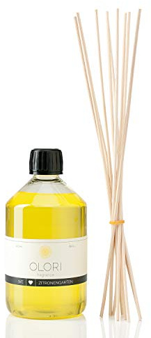 Raumduft Nachfüll-Set „Zitrone“ 500 ml inkl. 10 Rattan-Stäbchen - Duftöl mit ätherischen Ölen - Nachfüller Raumdüfte frisch, fruchtig & sommerlich für die Wohnung - Nachfüllflasche 100% Natürlich