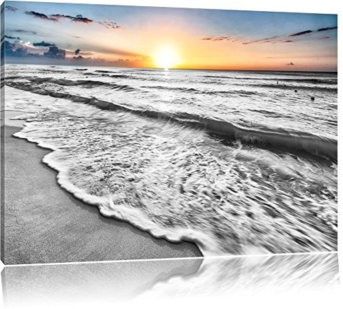 Pixxprint wunderschönes Meer B&W, Größe: 100x70cm, Leinwandbild, fertig gespannt, Wandbild, Dekoration, Kunstdruck, kein Poster