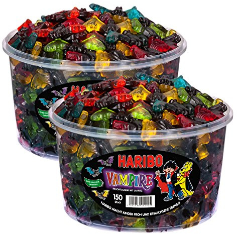 HARIBO Vampire, 2er Pack, Fruchtgummi Weingummi mit Lakritz, Süßwaren 2 x 150 Stück