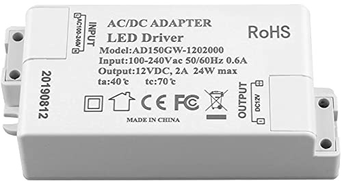 12V LED Driver 2A 24W LED Transformer, Low Voltage Led Driver Adapter,240V AC to 12v DC Constant Voltage Driver for led Strip, Display, Cabinet Lights, Bulbs and Ring Doorbell (24W)