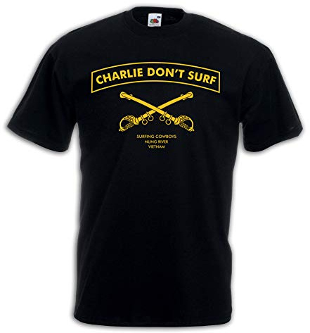 Settantallora T-Shirt Uomo Charlie Don’t Surf Vietnam | Maglietta Cotone Manica Corta con Stampa Vintage | Idea Regalo per Fan Film Cult e Cultura Surf Anni ’70 (M)