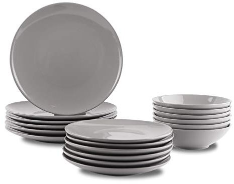 Amazon Basics 18-Piece Stoneware Dinnerware Set - Smokey Grey, Service for 6