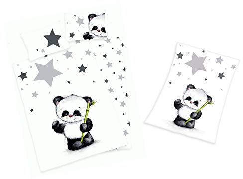 Arle-Living Baby Bettwäsche und Flauschdecke im Set Motiv : Panda 100x135 cm 40x60 cm 75x100 cm