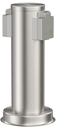 ledscom.de Presa da giardino a colonna PORU per esterni, IP44, a 2 vie, acciaio inox, rotonda, 27 cm