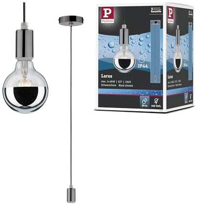 Paulmann 79754 Pendelleuchte Larus max. 60 Watt IP44 Pendellampe Schwarzchrom Hängelampe Metall Hängeleuchte E27 ohne Leuchtmittel
