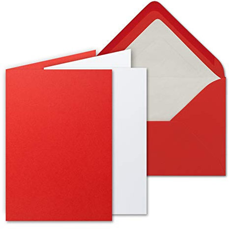75 Sets - großes Kartenpaket, Rot, matt, mit 75 Faltkarten, passenden weißen Einlegeblättern & 75 gefütterten Umschlägen - DIN B6, 12 x 17 cm - 120 x 170 mm