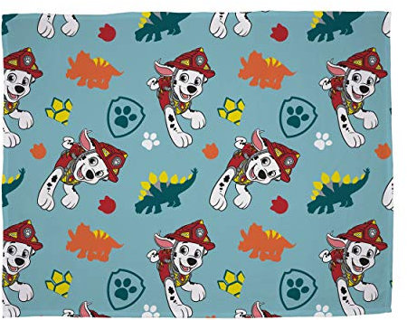 PAW PATROL Character World Official Dino Fleece Blanket Throw | Blue Mighty Dinosaur Design Super Soft Blanket | Perfect For Any Bedroom 100x150