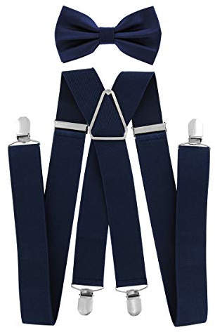 axy Hosenträger mit Fliege set für Herren 4 Stabile Clips X Form 3,5cm Breit