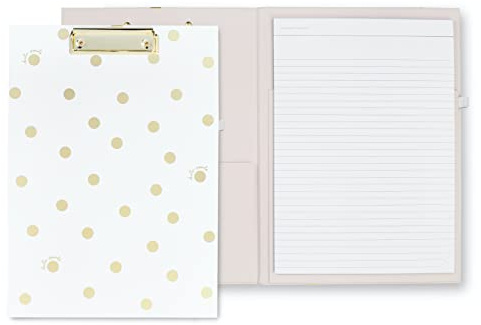 Kate Spade New York Clipboard Folio with Low Profile Clip, Professional Padfolio Includes Lined Notepad, Pen Loop, and Pocket, Gold Dot with Script