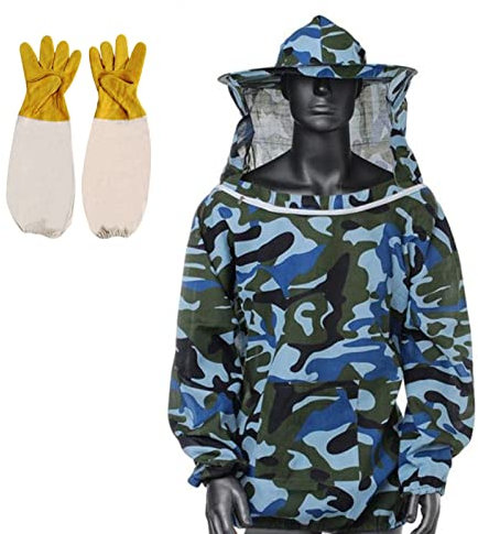 Professionelle Imkerjacke,Imkerkleidung in Qualität.Bienenzucht Schleier Imkeranzug mit Schleier imkereibedarf, imkerjacke, ausgezeichneter Schutz für Imker (blaue Tarnung)