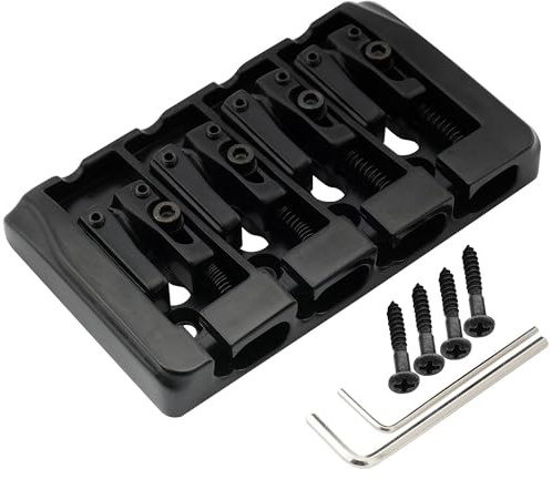 Musiclily Pro BB005 19mm Locking Saitenreiter Bass Steg Bridge Schwarz | Hartzink, für 4-Saiter E-Bass