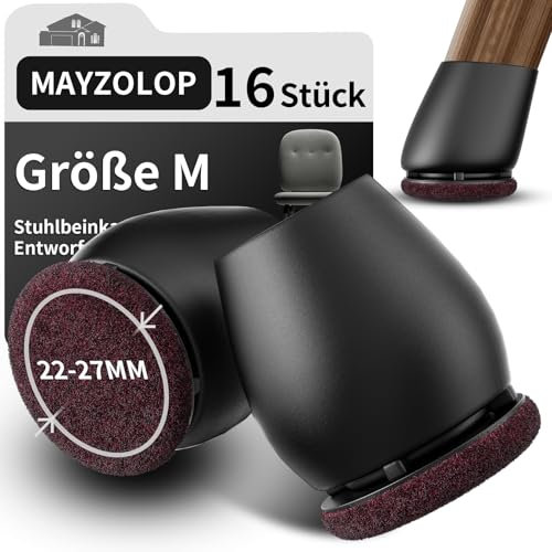 16 Stück Schutzkappen für Stuhlbeine, Stuhlbeinkappen mit Filz für gerade und schräge Stuhlbeine, filzgleiter, Möbelmatte Für Hartholzböden Rund Schwarz