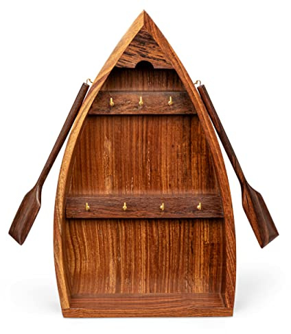 NKlaus Maritim 22x37,5x6cm Schlüsselrack Bott aus Holz mit 7 Messinghaken Schlüsselbox 11715
