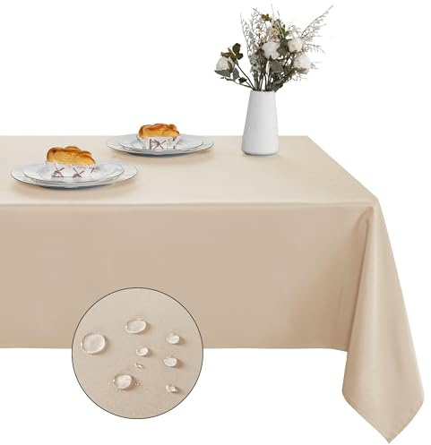 XWZO Tischdecke, rechteckig, einfarbig, wasserabweisend, abwischbar, Tischdecke für Café, Restaurant, Buffet, Tischparty, 140 x 240 cm, Beige