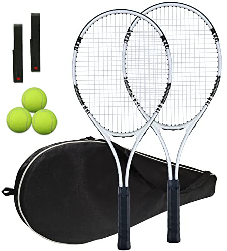 Tennis Rackets 2 Players Recreational for Adult,Lightweight Tennis Racquets for Beginner Student Training,Tennis Racket Set with Carrying Cover Bag,Grip Tapes,Tennis Balls