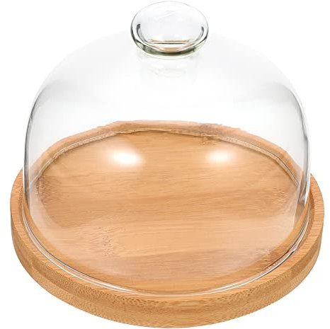 Charcuterie Boards Wood Cake Stand with Dome, Wood Server Cake Stand with Glass Dome, Wood Cheese Cupcake Serving Platter Cake Display Tray for Home, Weddings, 5.9X5.9X4.5 Cake Stands