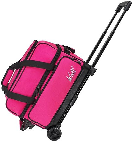WOLT Bowlingtasche mit 2 Rollen und separatem Schuhfach, große Kapazität mit Zubehörtasche, einziehbarer Griff ausziehbar bis 101,6 cm, Pink, 2 ball bowling bag, Bowlingtasche