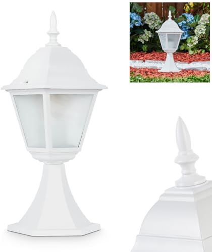 HOFSTEIN Außenwegeleuchte Naofe, Sockelleuchte aus Metall/Milchlas in Weiß, Wechselscheiben Klar, Wegeleuchte im Landhaus/Antik/Retro/Vintage-Design für Garten, Hof, Terrasse, 40 cm, E27, IP44