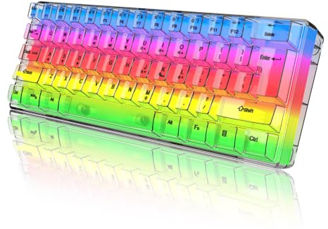 HUIOP V700T Tastiera da gioco trasparente RGB a 61 tasti Tastiera retroilluminata USB Design ergonomico Cavo staccabile Compatibile con Windows 2000/XP/win7/win8/win10/win11/Vista/IOS o versioni,tasti