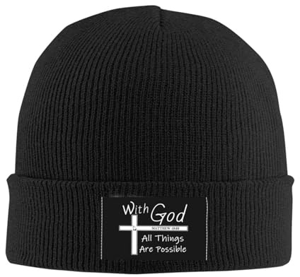 908 Damen Herren Chemo Hut Christlicher Glaube Jesus – Mit Gott Sind Alle Dinge Möglich Wintermütze Bequeme Strickmütze Klassische Slouchy Beanie Mütze Für Adult Winter Angeln