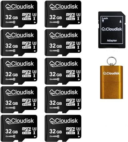 Cloudisk 10Pack 32GB MicroSD Card Micro SDHC Scheda di memoria con adattatore full size e lettore di schede, UHS-I, U3, Class10, vendita all'ingrosso