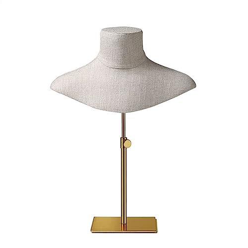 Schmuckhalter Display Mit Leinen überzogener Schmuckständer for Halsketten, Schmuckbüsten, Halsketten, Schaufensterpuppen, Halskettenbüste mit Metallsockel Schmuckhalter (Color : Gold)