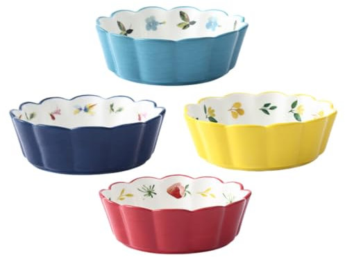Cabilock 4 Pièces Bol en Céramique Dentelle Vague Plats De Crème Brûlée Ramequins en Porcelaine Tasses De Bol à Pudding Bols De Crème Brûlée Plat De Noix De Bonbon Bureau Bol à Dessert