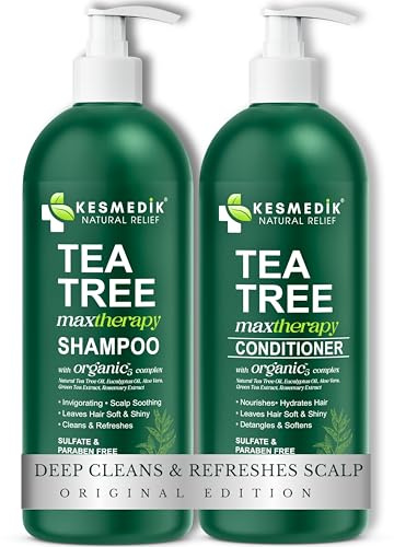 KESMEDIK Maxtherapy Shampoo and Conditioner with Tea Tree Oil, Relieves Itching of the Scalp, Refreshes and Cleans Dandruff and Residue, Brightens Oily Hair, P