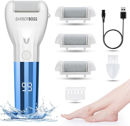 BarberBoss All-in-One Elektrische Fußfeile Harte Haut Entferner - Hornhautentferner für Füße Harte Haut Entferner Elektrisch, Fußfeilen für Harte Haut, Professionelles Pediküre Set für Füße QR-5085
