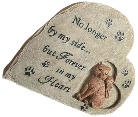 Angoily Herzförmiger Cat Memorial Stone Aus Resin Mit Engelsmotiv Witterungsbeständige Tiergrabsteine Für Garten Pet Grave Markers Stabile Katze Gedenkstatue Für Haustiergedenkstätten Drau