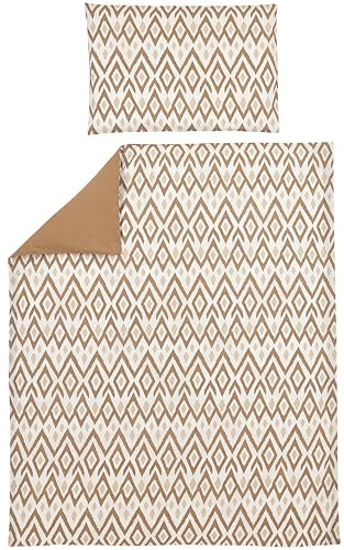 Meyco Baby Linge de lit Ikat, lit d'enfant (matière Respirante, Housse de Couette 100% Coton, taie d'oreiller Incluse, Lavable en Machine et adaptée au sèche-Linge, 100 x 135 cm), Sable/Toffee