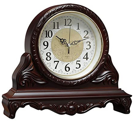 LUOYAOB Vintage Kaminuhr Manteluhren, Vintage Farmhouse Tischuhr, stille, nicht tickende Batterieuhr, rustikales Wohnkultur, Wohnzimmer Retro Haushalt Vintage Uhren Desktop Dekoration (Color : Bruin)