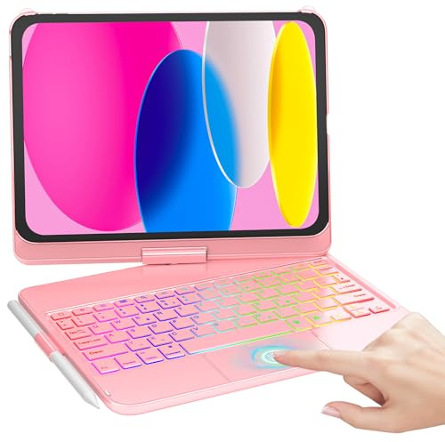 MMK Tastatur Hülle für iPad A16 11 Generation 11 2025/10 Gen 10.9 2022 | 7 Farben Beleuchtung & Multi Touch Trackpad & Auto Schlaf/Wach Funktion, Flip Stand Gehäuse mit Bleistifthalter, Roségold