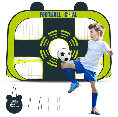 Herfair Fussballtor Kinder Fußballtor Faltbar mit Tragetasche 2 in 1 Torwand Fußball Tor Indoor/Outdoor Training Spiele Fussballtore für Garten (Grün)