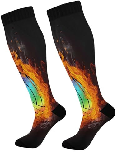 Ksajwzf Kompressionsstrümpfe für Damen und Herren, bunt, Volleyball, Wasser, Feuer, Kniestrümpfe für Volleyball, Sport, Laufen, Wandern, Fitness, multi, One size