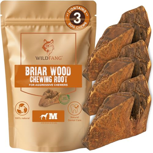 Wildfang® Radice di Erica Arborea per Cani, Taglia M – Giocattolo Naturale da Masticare, senza Schegge, Indistruttibile, Cura dei Denti & Gioco (per Cani 15–25 kg), 3 pz