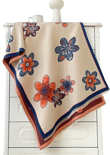 Keninll Schal Damen Kaschmir Schal Fransen Bunte Blumen Winter Mode Decke Weich Warm und Bequem, Orange, 71*25 inch