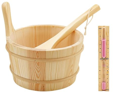 FewNvWa Saunaeimer Und Kelle, 4 Liter, Holz, Zubehör für Wellness Und Badezimmer