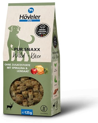 Höveler Dog PUR.SNAXX Wild + Käse, 125 Gramm – Leckerli für Hunde – getreidefrei – frisches Fleisch – ohne Zusatzstoffe